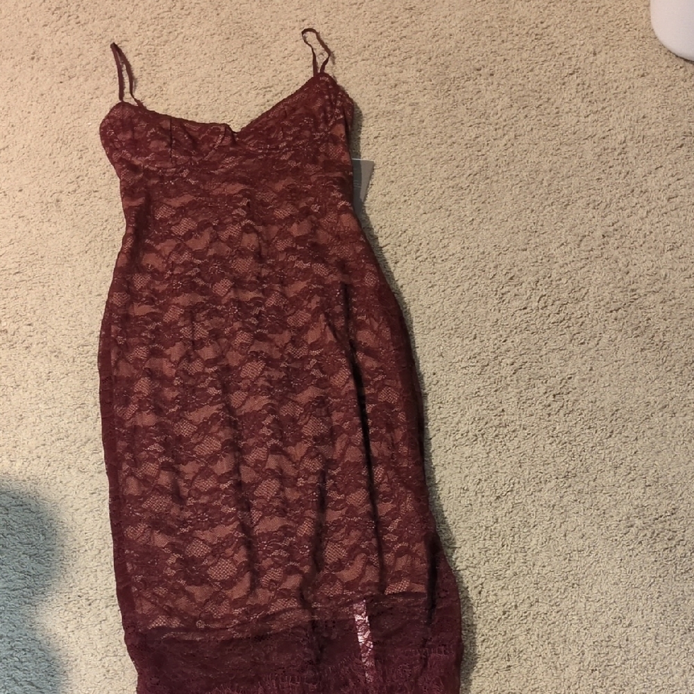 House of CB Burgundy Lace Midi Dress